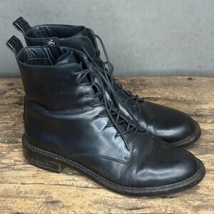Sam Edelman Nina Black Leather Lace-Up Side Zip Combat Boot Women's 7 EU 37